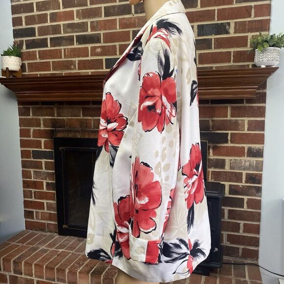 Alfred DunnerJacket Blazer Red Floral Quilted Open Front Lightweight Sz 20 used‎ - Picture 2 of 16